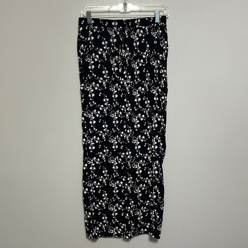 Love Wish Women's Pants S Black Floral Wide Leg Drawstring Elastic Boho Casual